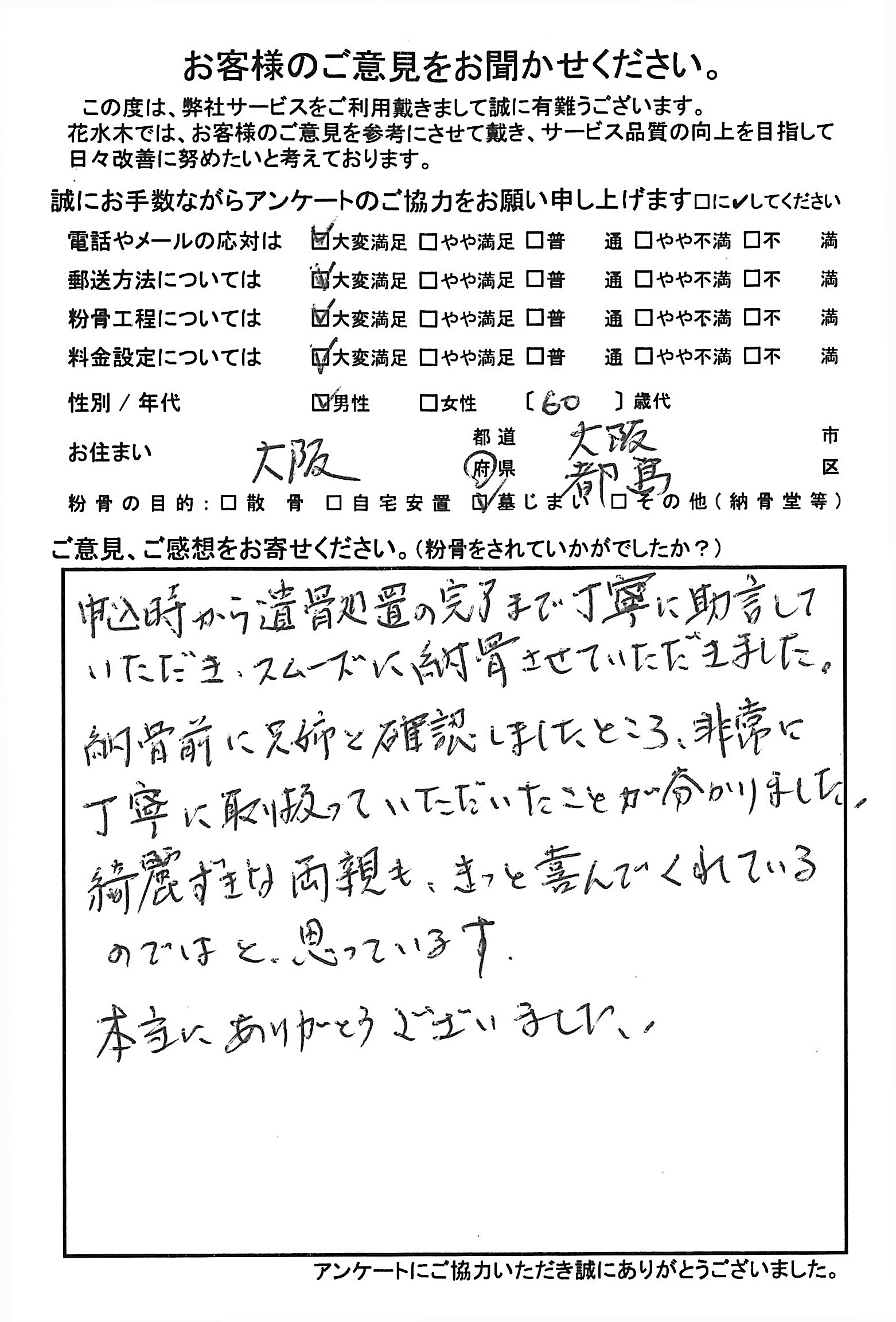 スムーズに納骨させていただきました