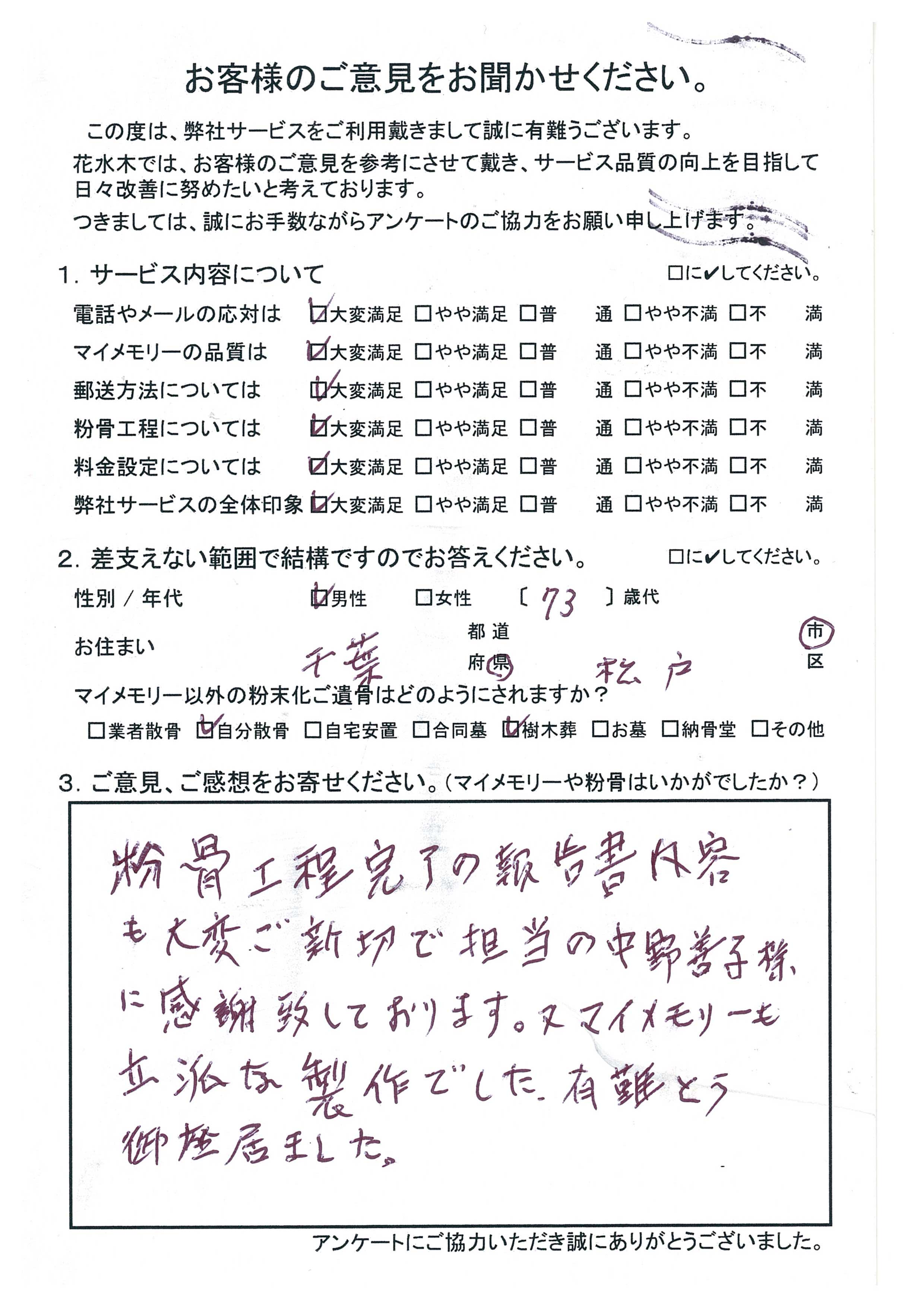 粉骨工程完了の報告書内容も大変ご親切