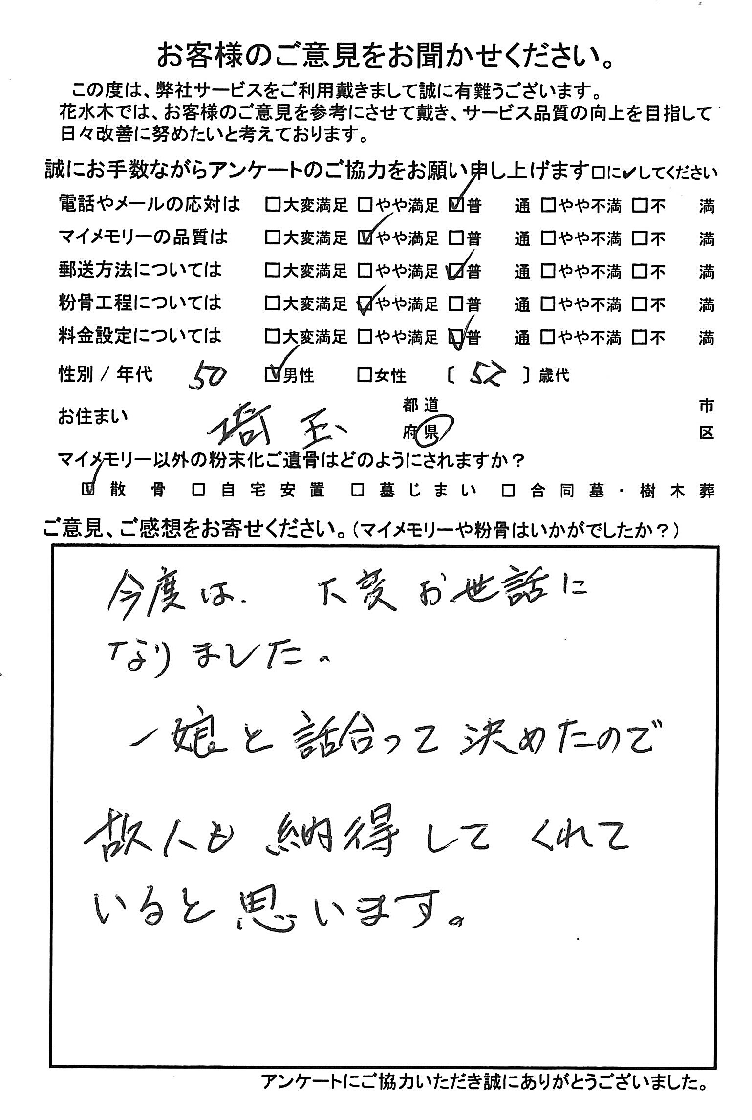 一人娘と話し合って決めたので故人も