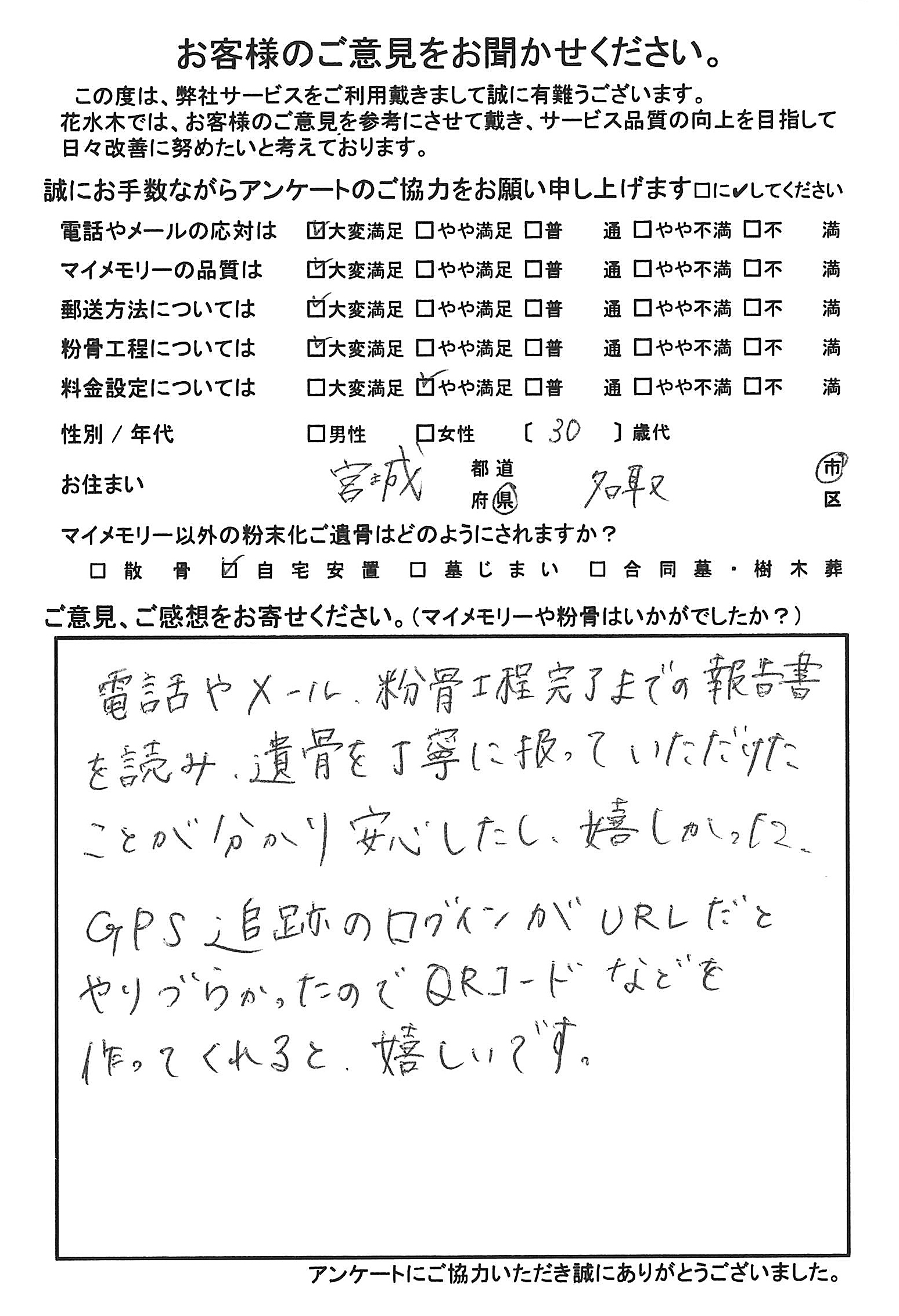 遺骨を丁寧に扱っていただけたこと