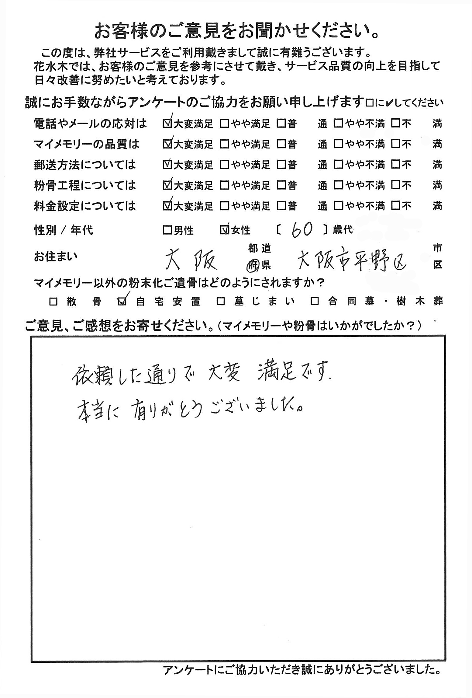 依頼した通りで大変満足です。