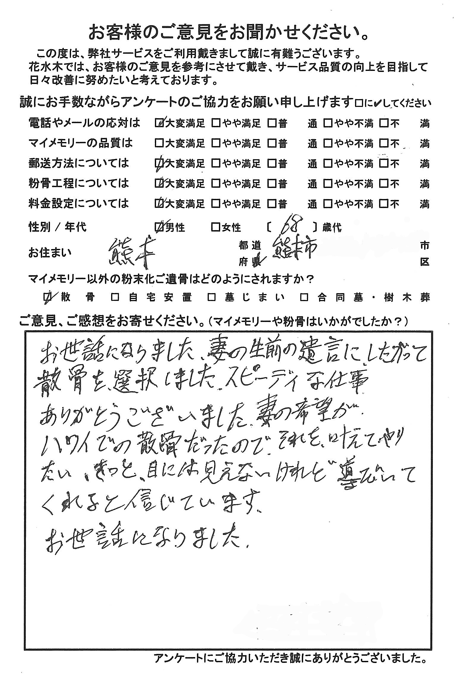 妻の希望がハワイでの散骨だったので