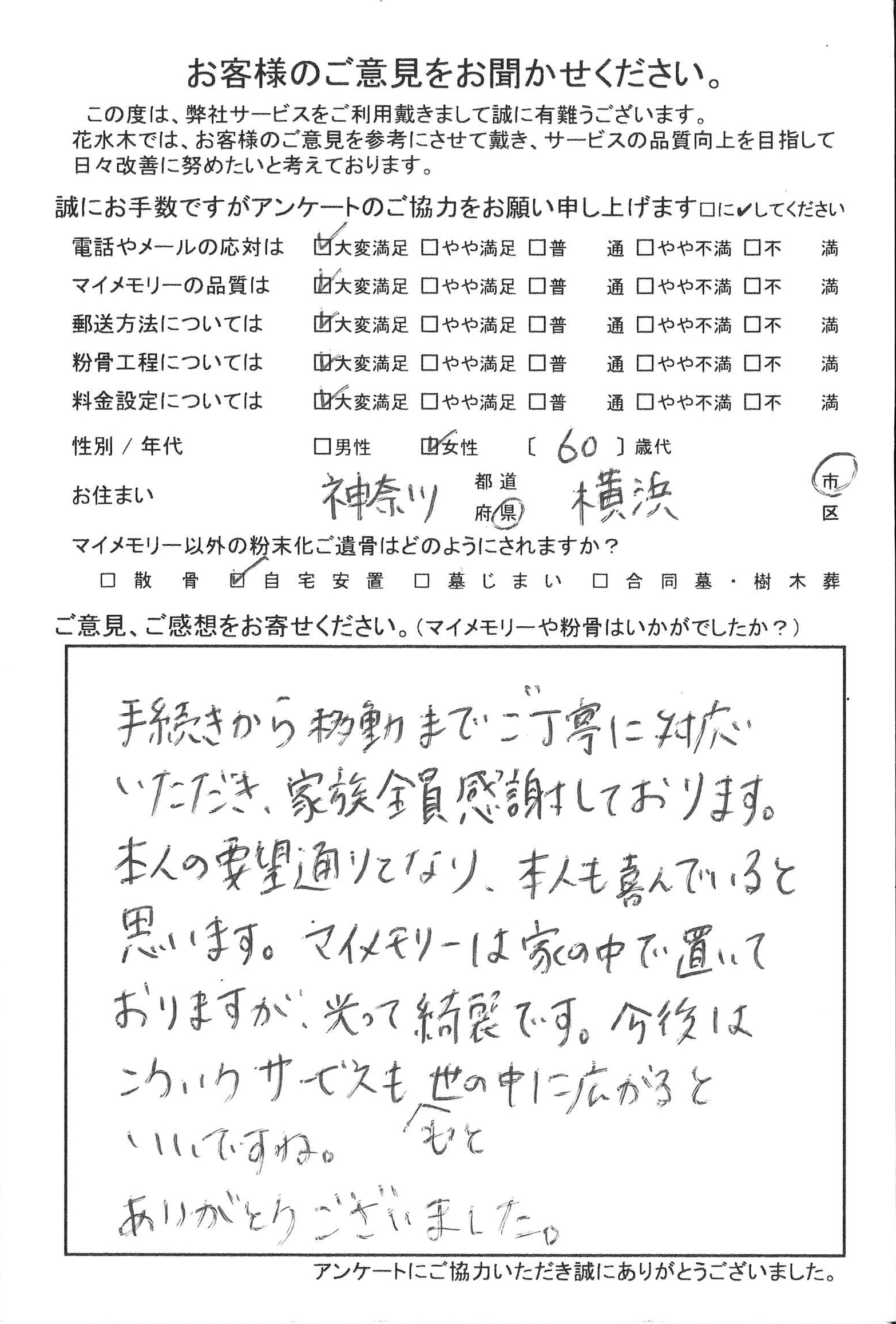 マイメモリーは家の中に置いておりますが、光って綺麗です。今後はこういうサービスももっと世の中に広がるといいですね。