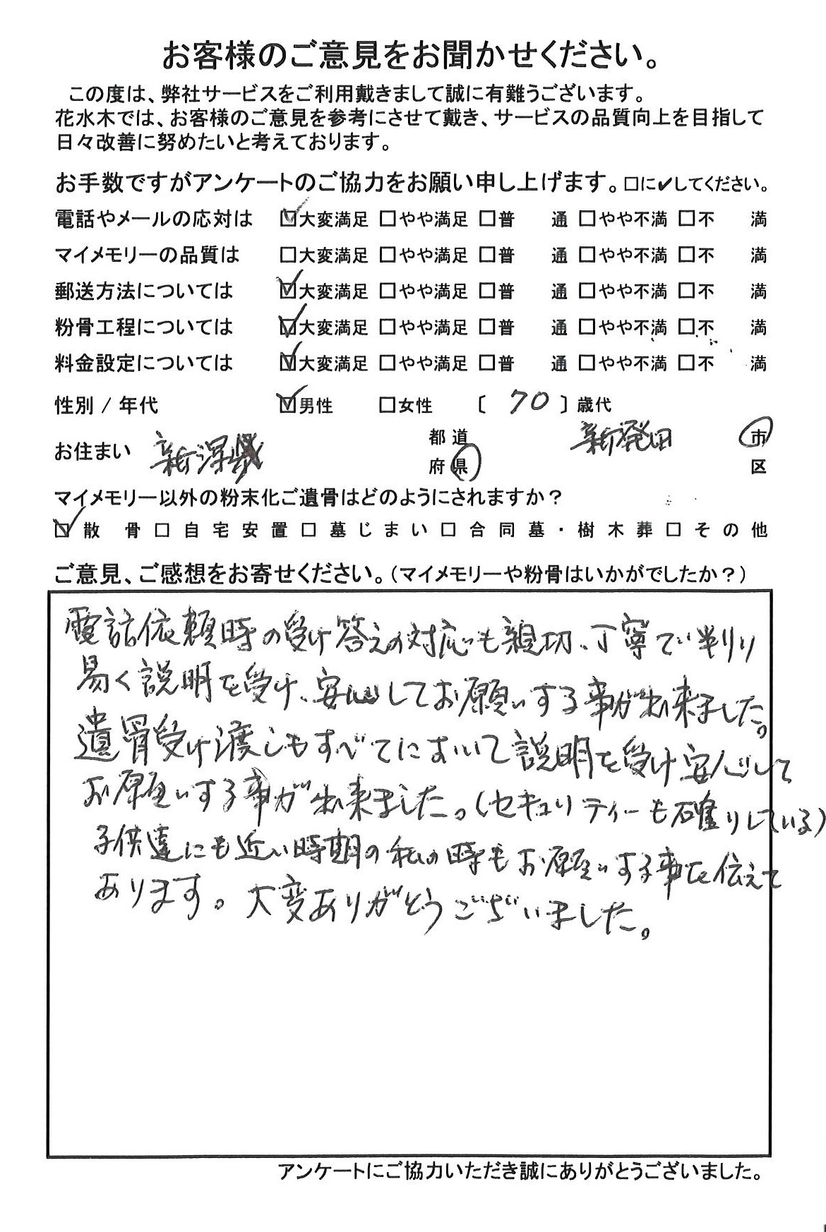 安心してお願いする事が出来ました